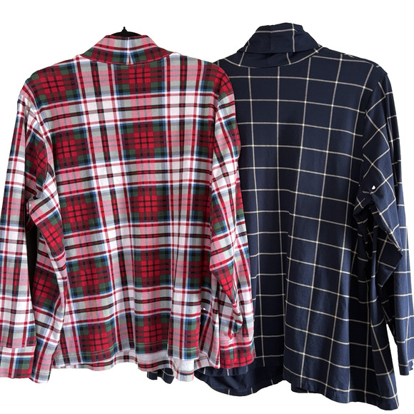 Set of 2 Lands’ End Turtleneck Shirts Red Plaid & Blue Windowpane Size 2X - Picture 2 of 10